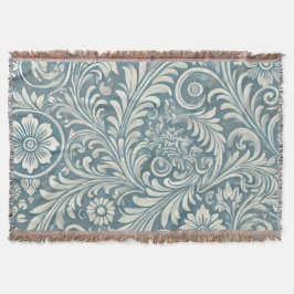 Scrolling Damask Pattern in Soft Blue and Ivory Filt