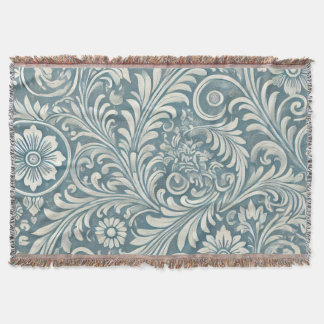 Scrolling Damask Pattern in Soft Blue and Ivory Filt