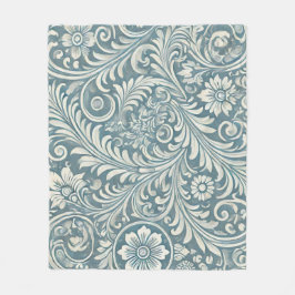 Scrolling Damask Pattern in Soft Blue and Ivory Fleecefilt