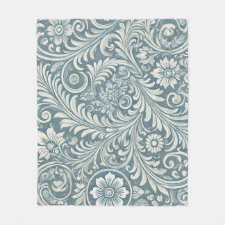 Scrolling Damask Pattern in Soft Blue and Ivory Fleecefilt