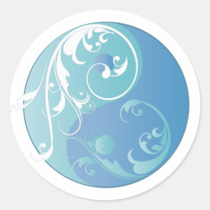 Scrolling Yin & Yang (jordblues) Runt Klistermärke