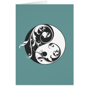 Scrolling Yin & Yang (svart) Hälsningskort