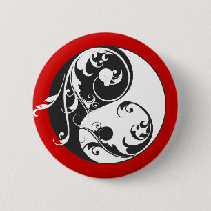 Scrolling Yin & Yang (svart) Knapp