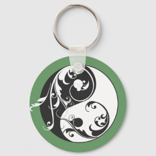 Scrolling Yin & Yang (svart) Nyckelring