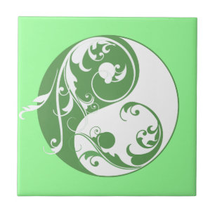 Scrolling Yin Yang Symbol (grönt) Kakelplatta