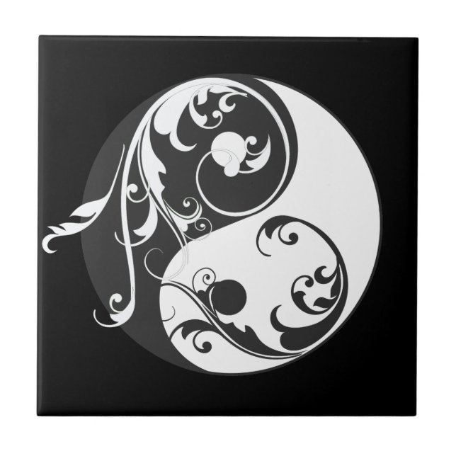 Scrolling Yin Yang Symbol (svart) Kakelplatta (Framsidan)