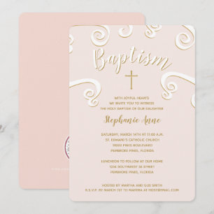 Scrolls av baptism i Rosa och Guld Inbjudningar