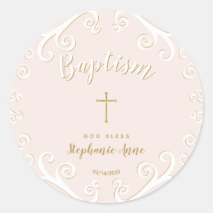Scrolls av baptism i Rosa och Guld Runt Klistermärke