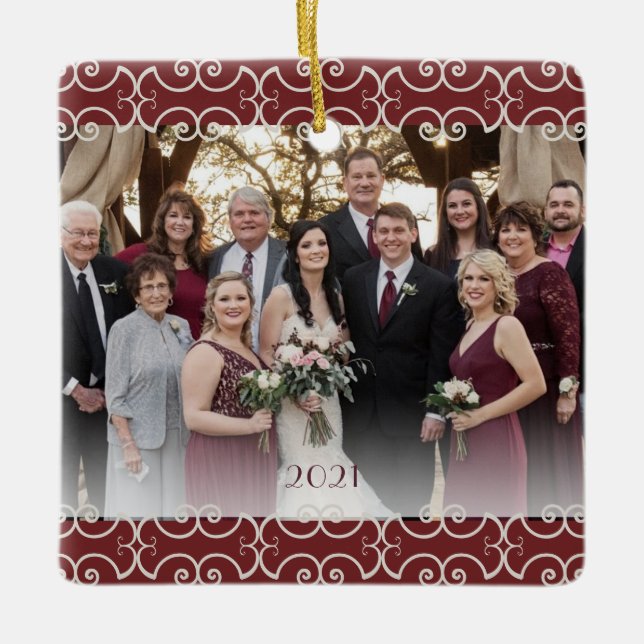 Scrollsar för Anpassade 2-sidig burgundisk Elegant Julgransprydnad Keramik (Framsida)