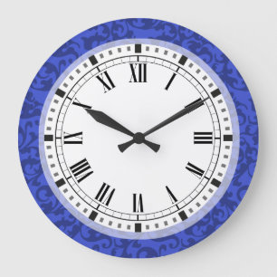 Scrollsar för elegant Cobalt Blue Damask Stor Klocka