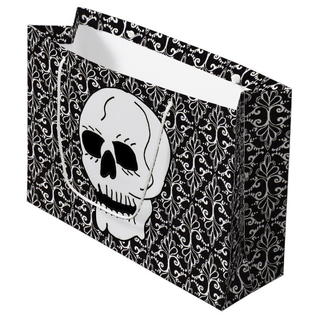 Scrollsar för Skull Black White Damask (Framsidan Vinklad)