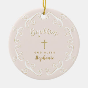 Scrollsar i baptism i Rosa och Guld Julgransprydnad Keramik