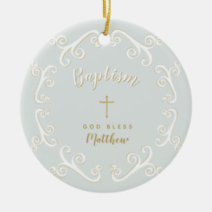 Scrollsar med baptism i pulverblått och Guld Julgransprydnad Keramik