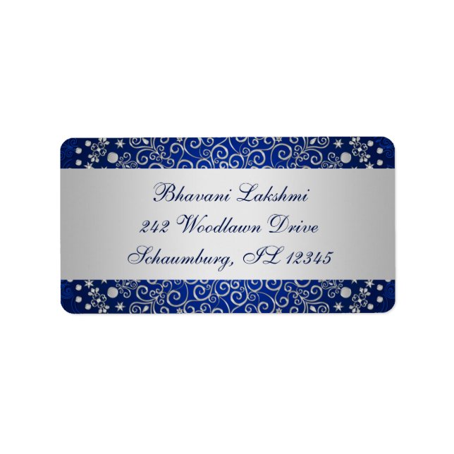 Scrollsar med intrikat blå Silver-, adressetikett (Framsidan)