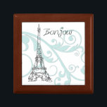 Scrollsar och Eiffel Torn - Blue Smyckeskrin<br><div class="desc">Blåblå scrollsar och snurrar och en svart del av Eiffel Torn. Perfektens gåva!</div>