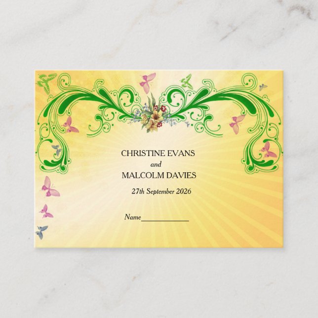 Scrollsar och fjärilar placeringskort (Framsida)