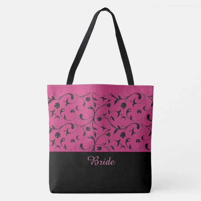 Scrollsarna Bride Tote Bag Shock rosa & Black Tygkasse (Framsida)