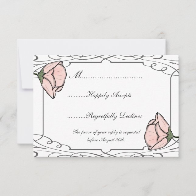 Scrollwork and Rosa Flower Bröllop OSA Card Kort (Framsida)