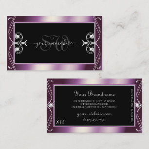Scrollwork Black Lila Gnistra Diamonds Monogram Visitkort