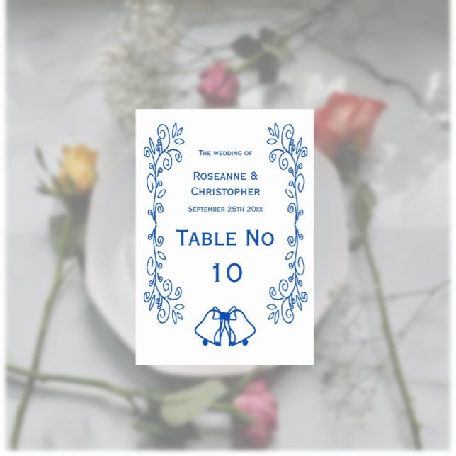 Scrollwork för Sapphire Bröllop Bord Card Klockor Bordsnummer (Sapphire wedding table number card bells and scrollwork design)