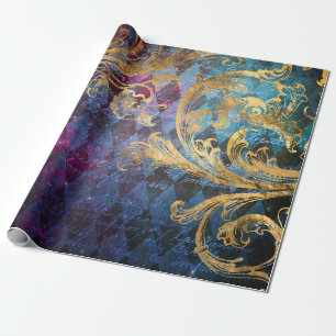 Scrollwork-in-Guld på Lila och blått Presentpapper