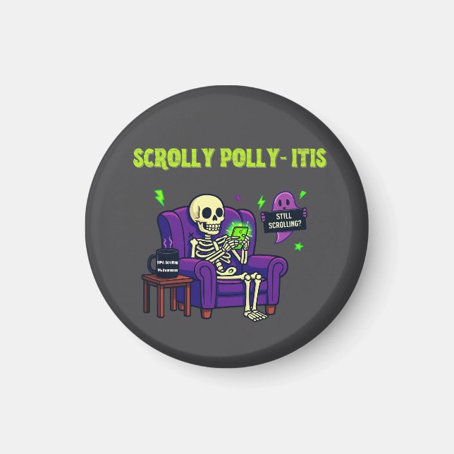 Scrolly Polly‑it – Roligt Doomscrollande Magnet (Framsidan)