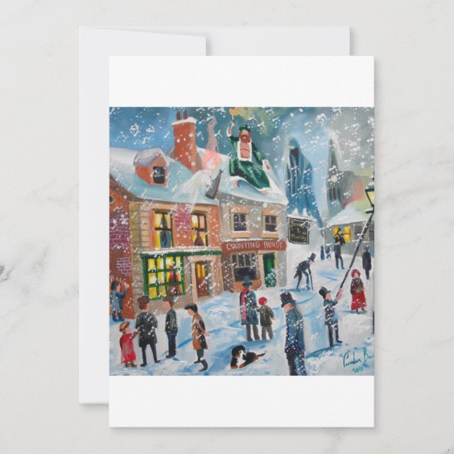 Scrooge A jul Sång vinterscen snö spöken Julkort (Framsida)