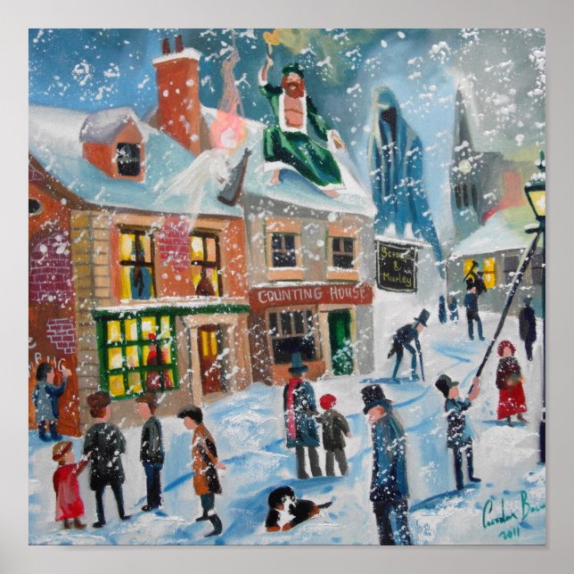 Scrooge A jul Sång vinterscen snö spöken Poster (Framsidan)