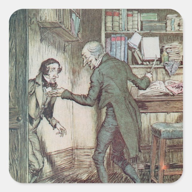 Scrooge och Bob Cratchit Fyrkantigt Klistermärke (Framsida)