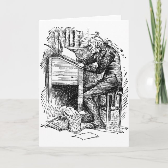 Scrooge på hans skrivbord kort (Framsida)