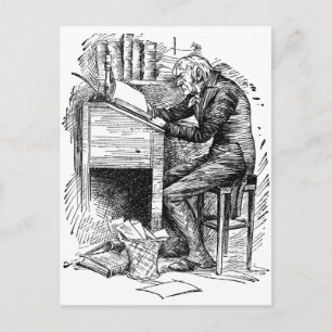 Scrooge på hans skrivbord vykort