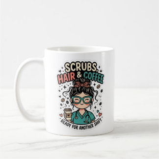 Scrubs Hår och Kaffe Rolig Sjuksköterska Illustrat Kaffemugg