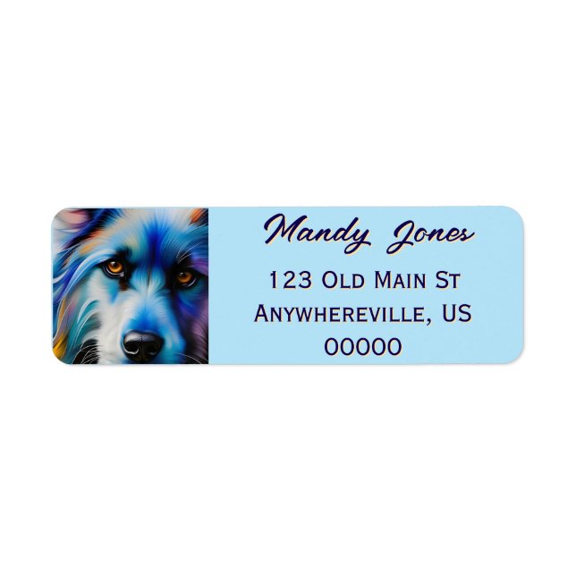 SCRUFFY BLUE TERRIER DOG CLOSE UP RETURADRESS ETIKETT (Framsidan)