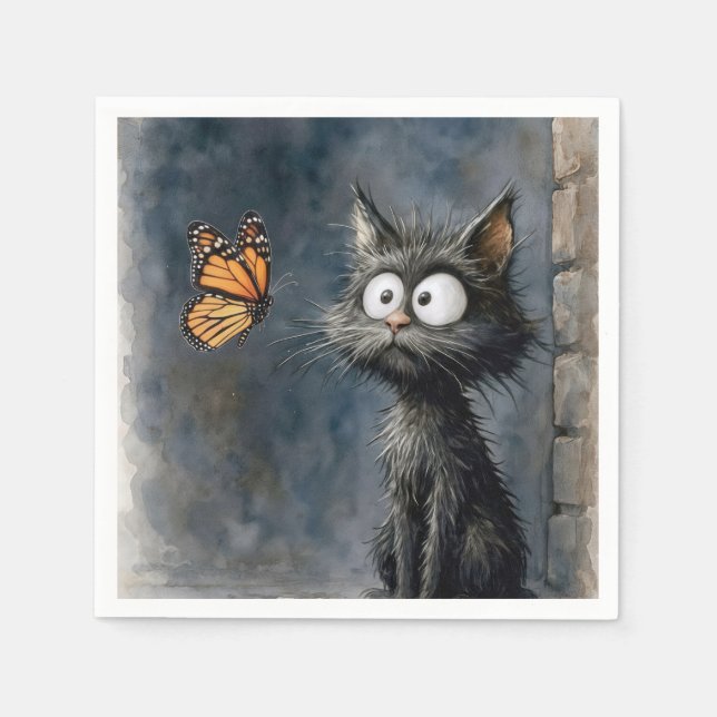 Scruffy Cat Staring at a Butterfly Pappersservett (Framsidan)