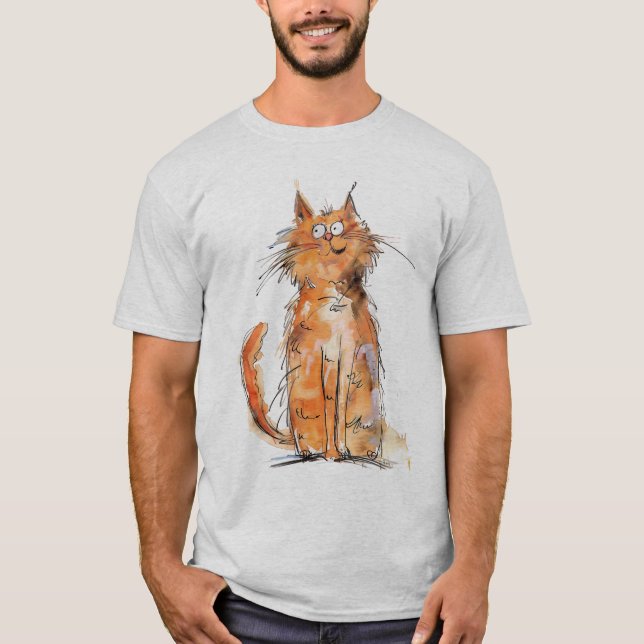 Scruffy Orange Cat Whimsical Quirky T Shirt (Framsida)