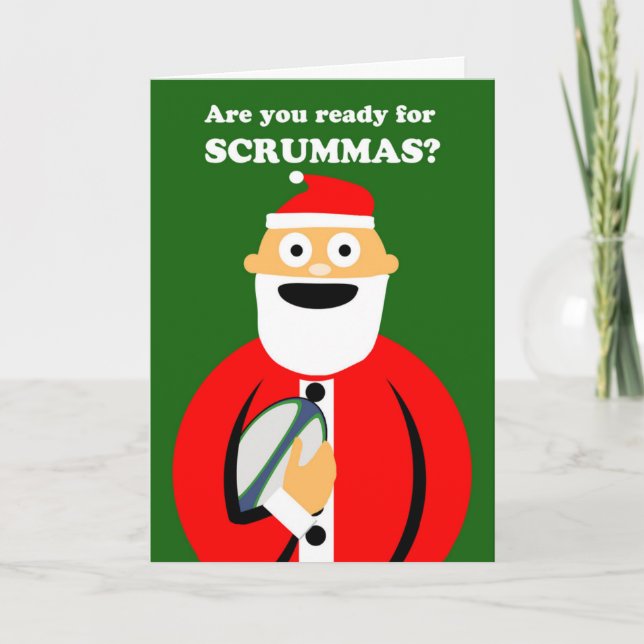 Scrummas tema för julRugbysportar, Santa Helgkort (Framsida)