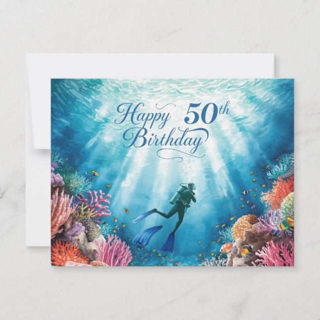 Scuba 50th birthday underwater birthday card  kort (Framsida)