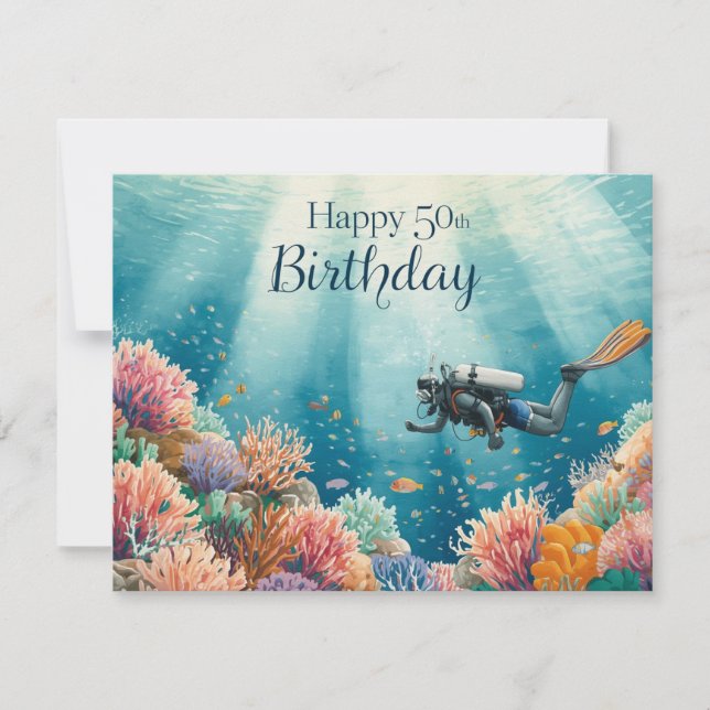Scuba 50th birthday underwater birthday card  kort (Framsida)