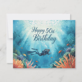 Scuba 50th birthday underwater birthday card  kort