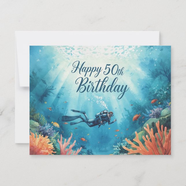 Scuba 50th birthday underwater birthday card  kort (Framsida)