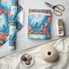 Scuba 50th birthday underwater birthday card  presentpapper