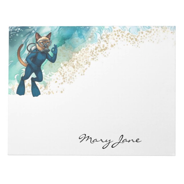 Scuba Cat Diving Blue Wet Suit Anteckningsblock (Framsida)