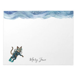 Scuba Cat Diving Blue Wet Suit Anteckningsblock