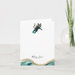 Scuba Cat Diving Blue Wet Suit Anteckningskort