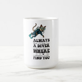 Scuba Cat Diving Blue Wet Suit funny saying Kaffemugg