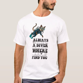 Scuba Cat Diving Blue Wet Suit T Shirt