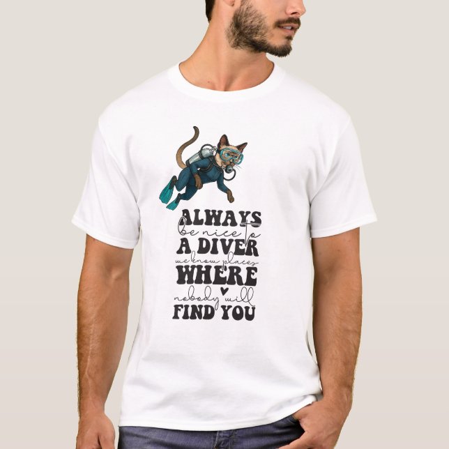 Scuba Cat Diving Blue Wet Suit T Shirt (Framsida)