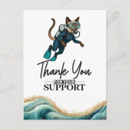 Scuba Cat Diving Blue Wet Suit Vykort