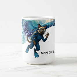 Scuba Cat Diving Blue Wet Suit with your name Kaffemugg