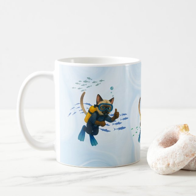 Scuba Cat dyker Under vattnet  Kaffemugg (Med munk)
